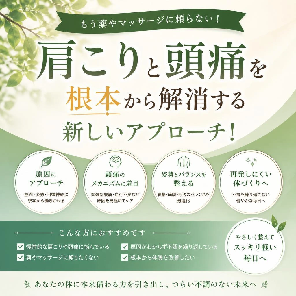 肩こりと頭痛を根本から解消する新しいアプローチ！