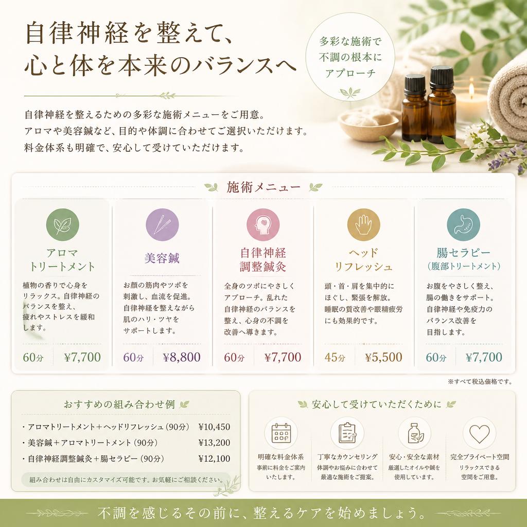 施術メニューと料金